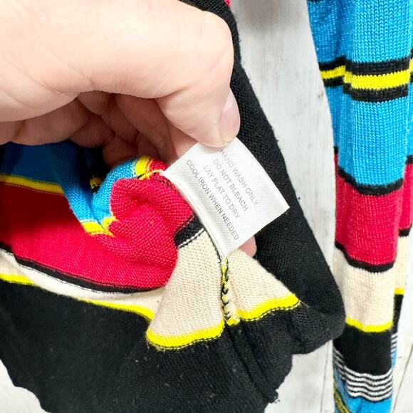 VTG Modcloth Women Top M Black Colorful Striped Viscose Turtleneck Long Sleeve - Picture 4 of 5